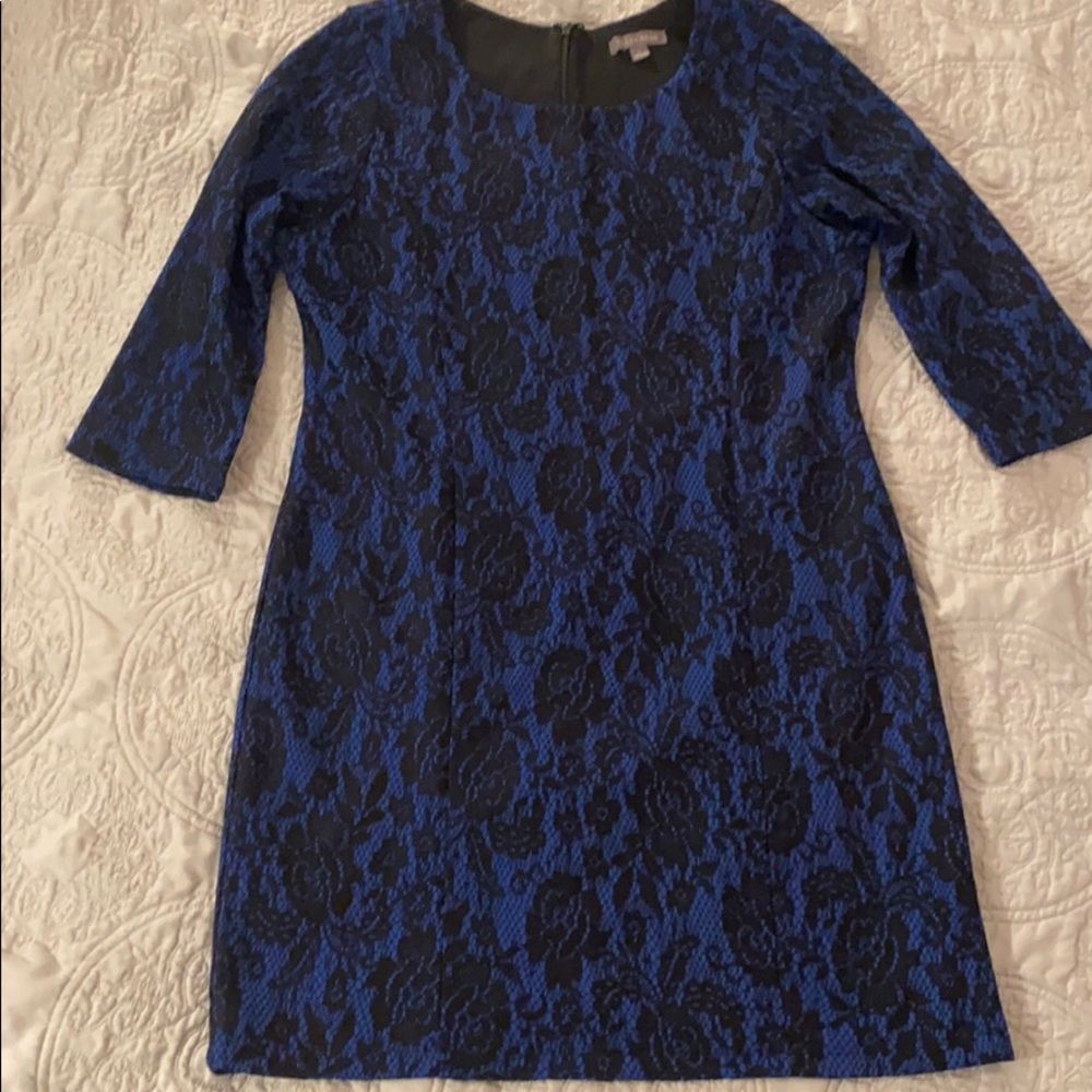 Cobalt blue and black lace shift dress
